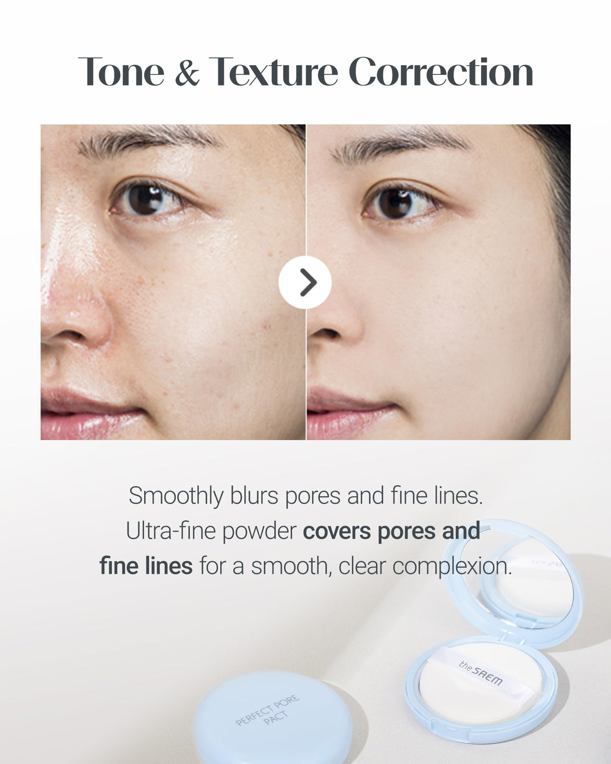 THESAEM powder applied to T-zone demonstrating shine control and matte finish