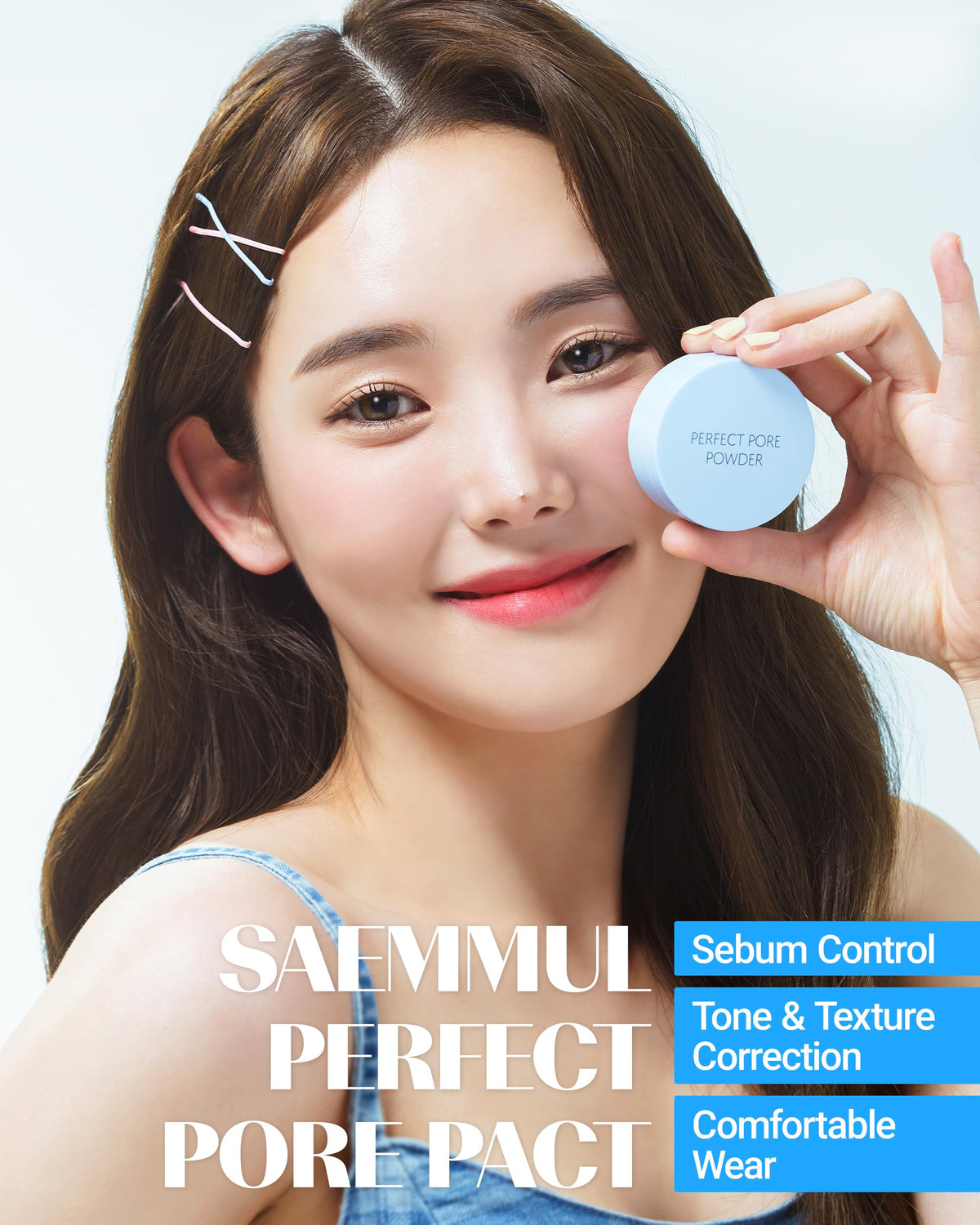 THESAEM compact open with puff displaying ready-to-use sebum control benefit