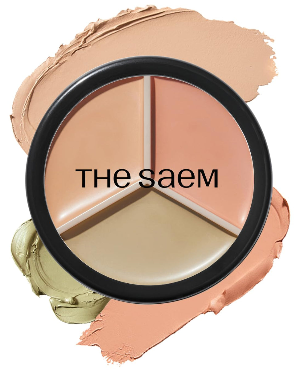 THESAEM front palette view showing compact three-shade concealer and brush for versatile coverage