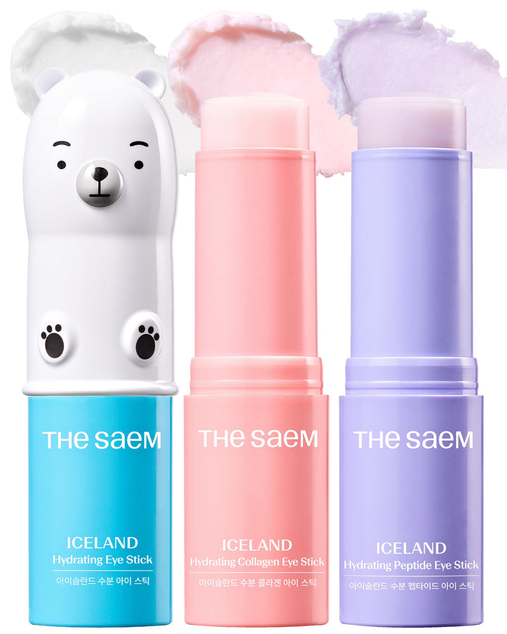THESAEM front packaging of three eye sticks showing travel-ready set and benefits