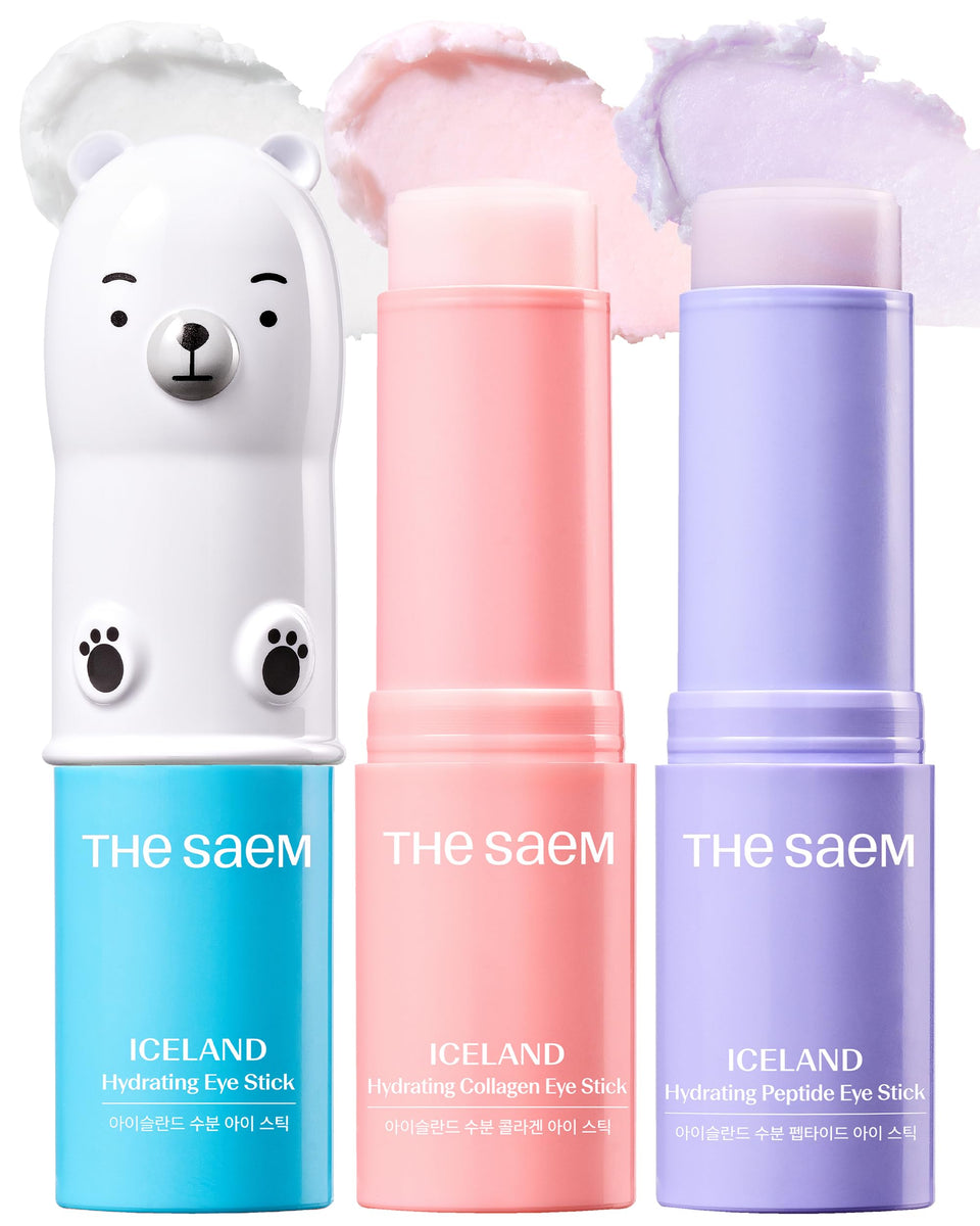 THESAEM front packaging of three eye sticks showing travel-ready set and benefits