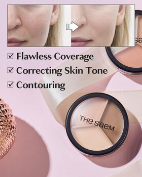 THESAEM open palette displaying three contour, highlight, and concealer shades for easy sculpting