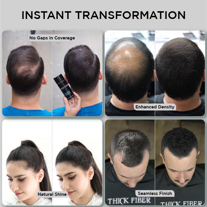 THICK FIBER before and after crown view showing fuller-looking hair instantly