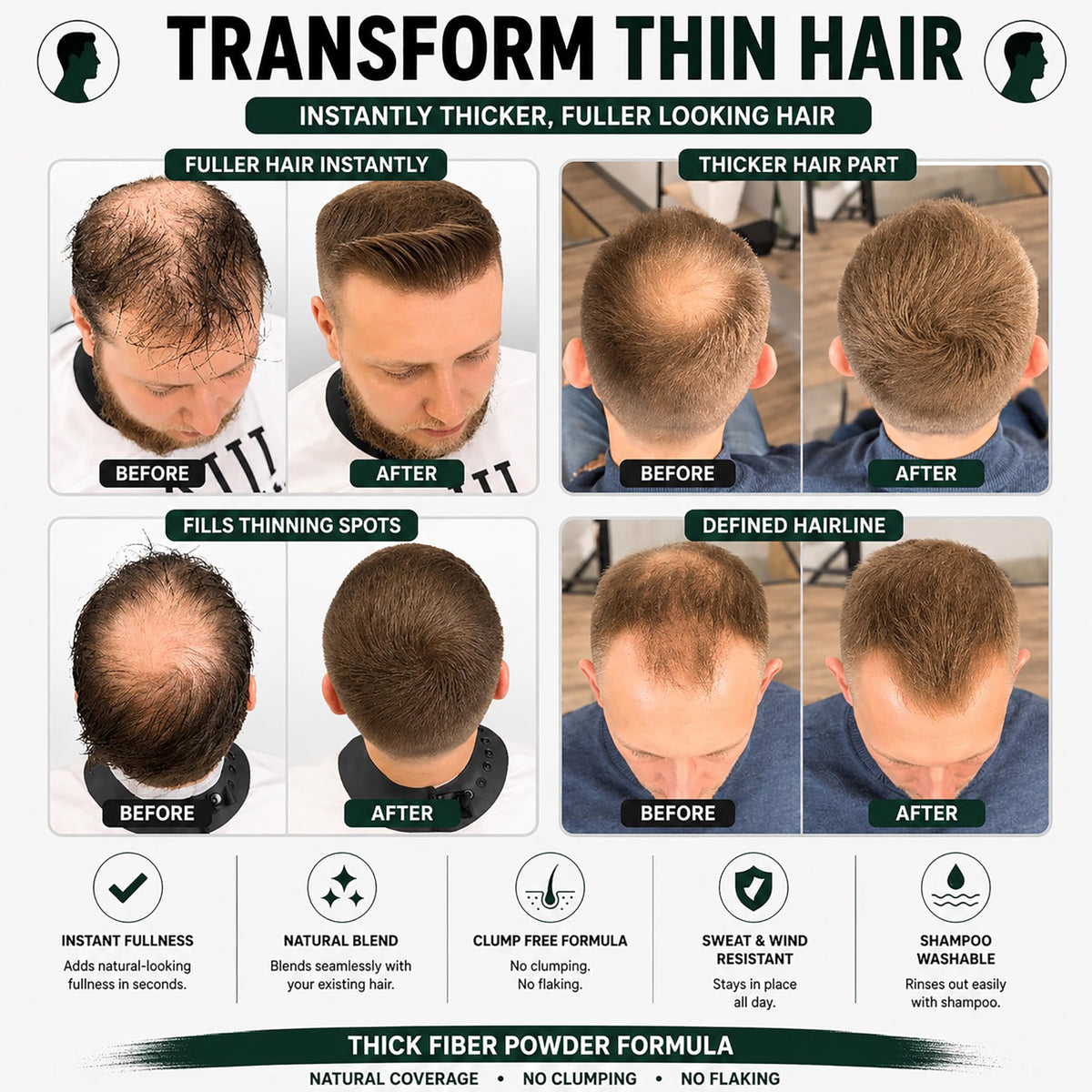 Thick Fiber before and after blended scalp photo showing fuller-looking hair
