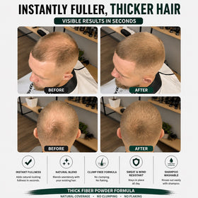 Before and after comparison with Thick Fiber showing fuller-looking hair