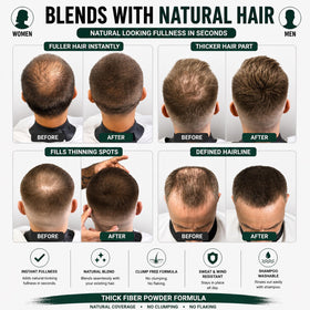 THICK FIBER before and after comparison showing fuller-looking hair benefit