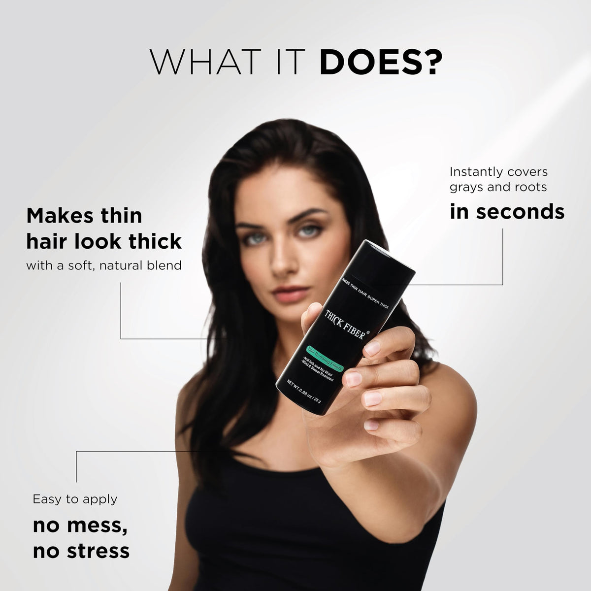 THICK FIBER keratin fiber texture close-up blending naturally with hair strands