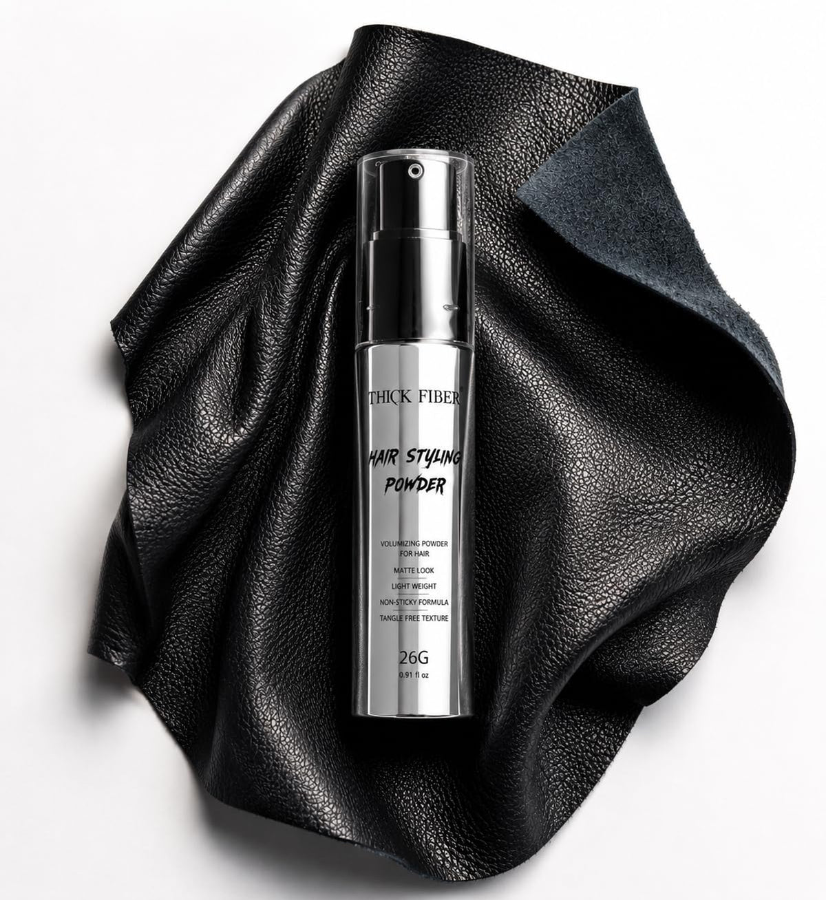 Thick Fiber in travel pouch ready for on-the-go styling touch-ups