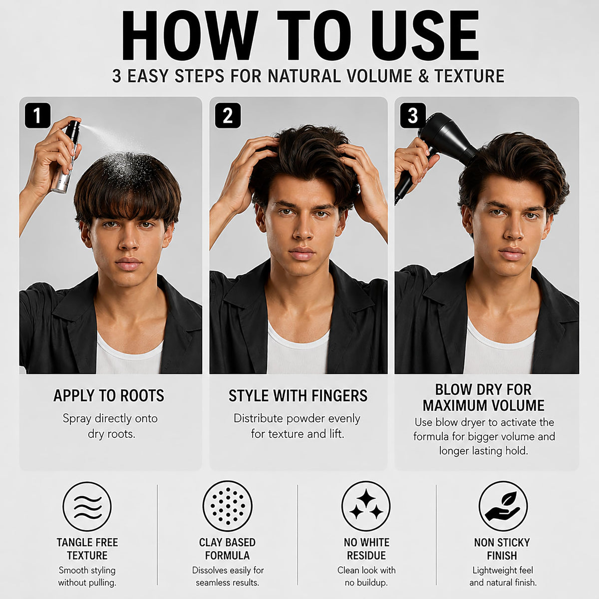Thick Fiber used on long hair to add matte volume and natural shape
