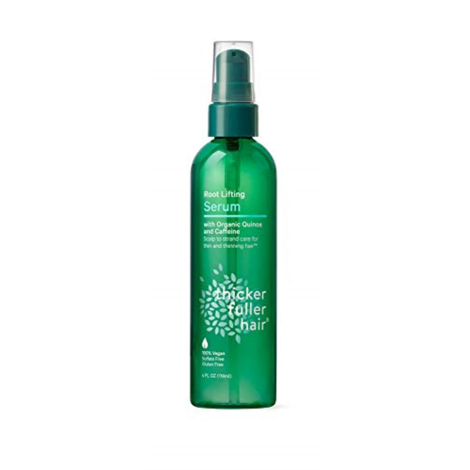 Thicker Fuller Hair bottle front view showing label and 4 fl oz size for clear product ID