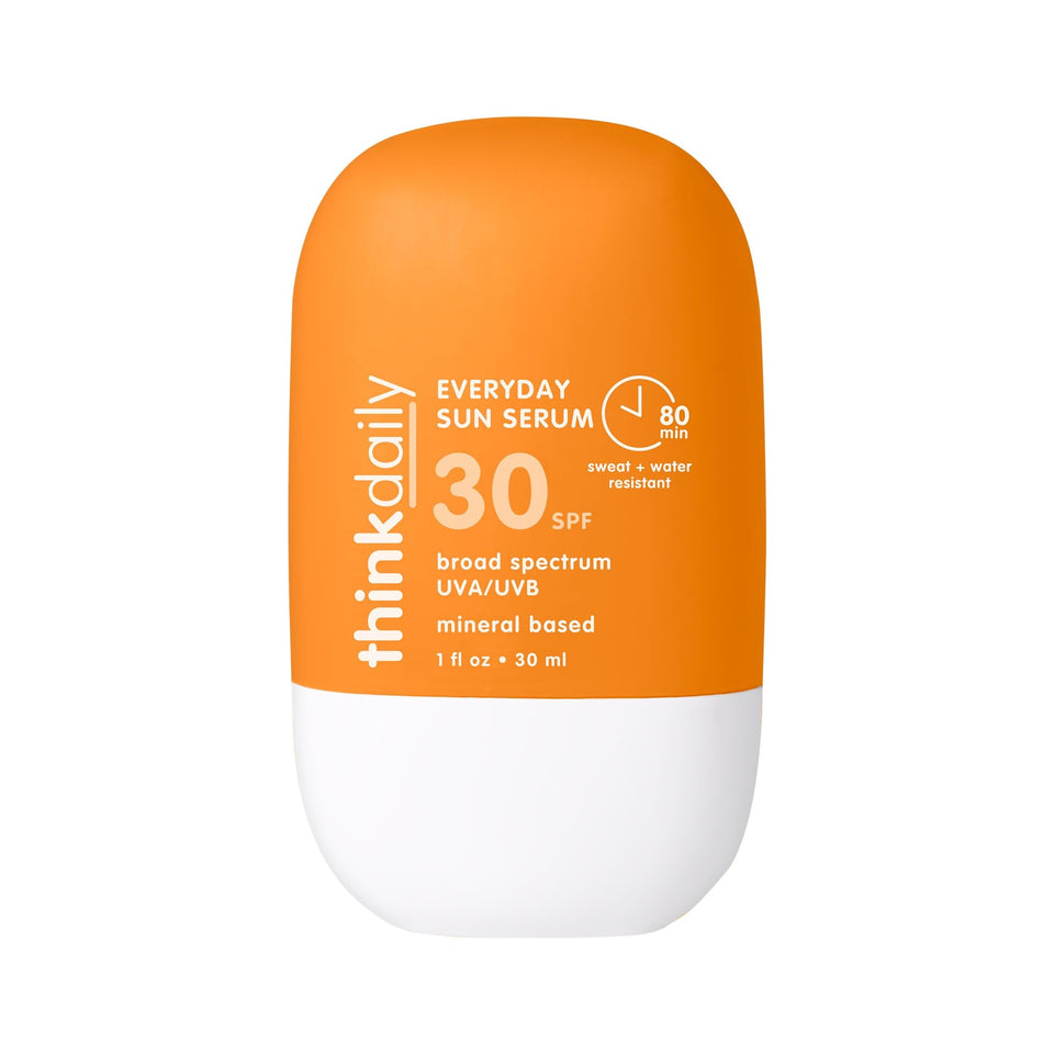 THINK front packaging of thinkdaily sunscreen showing travel-size benefits
