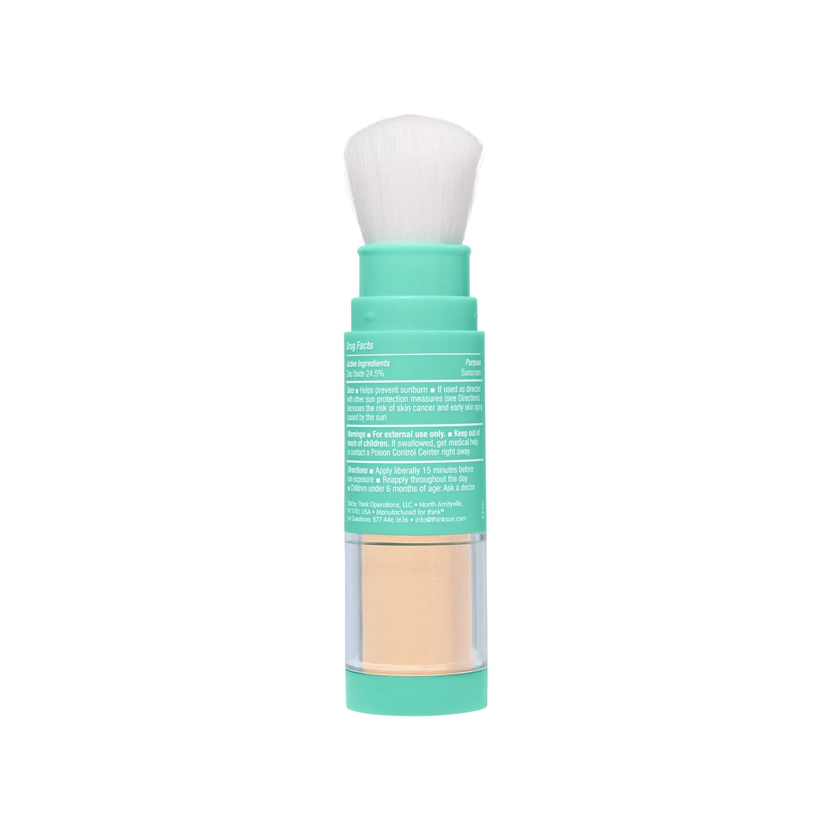 THINK powder texture in hand highlighting lightweight, translucent coverage
