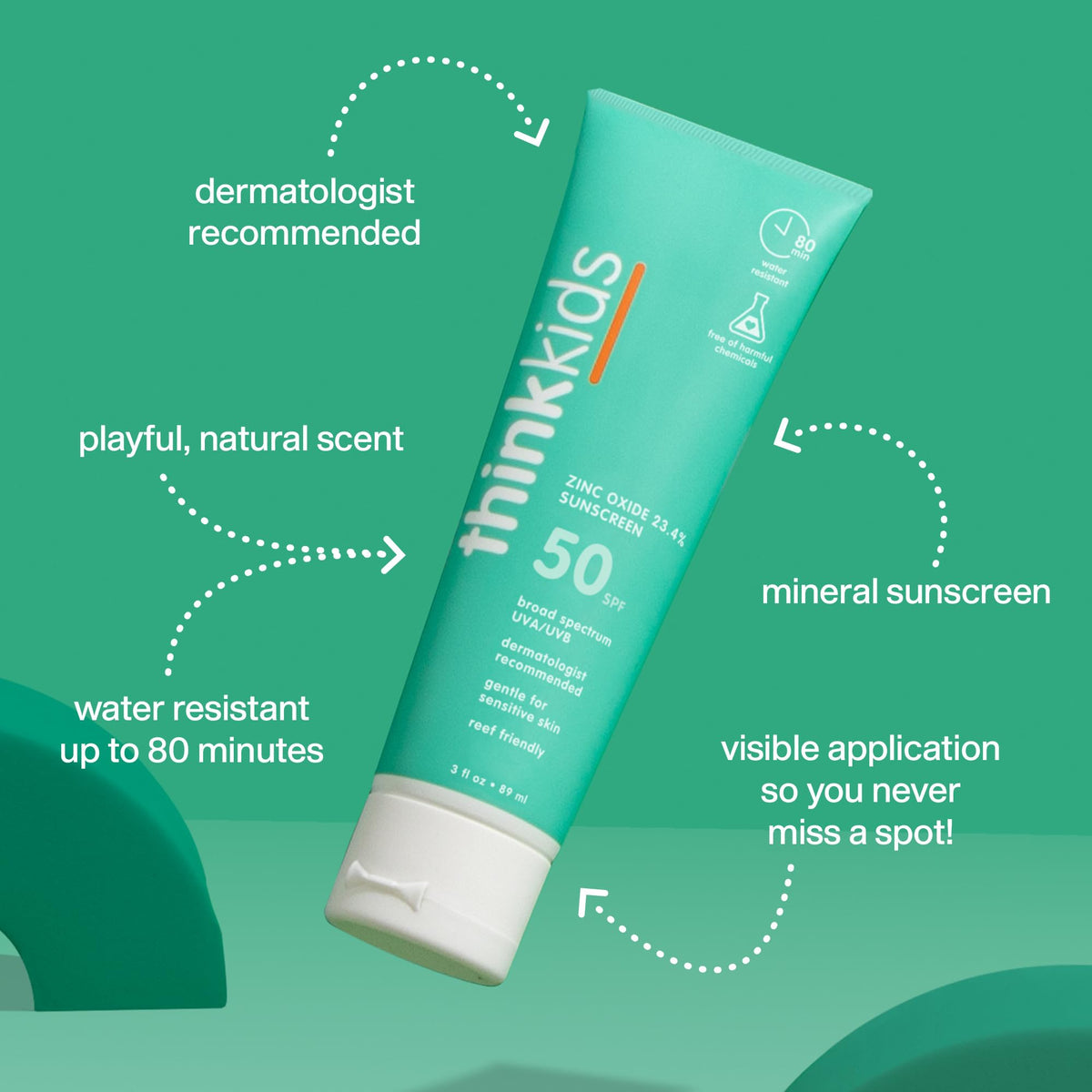 THINK Thinkkids lotion texture close-up illustrating smooth, non-greasy mineral finish