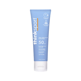 Thinksport front bottle view showing compact travel-friendly sunscreen