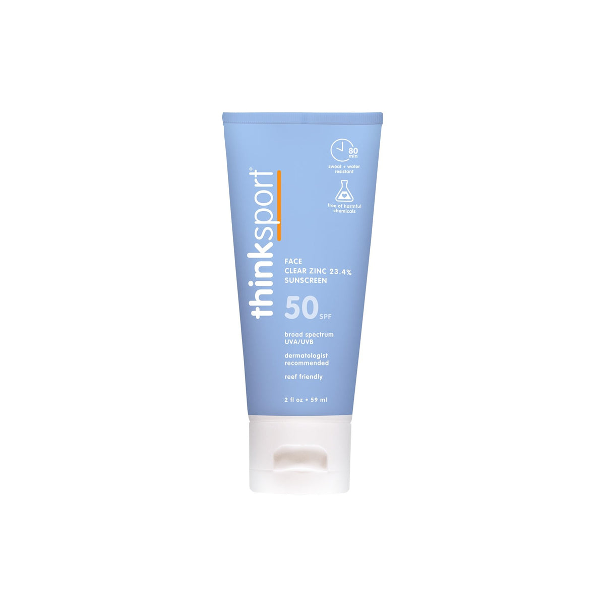 Thinksport front tube showing branding and SPF 50+ protection for easy recognition