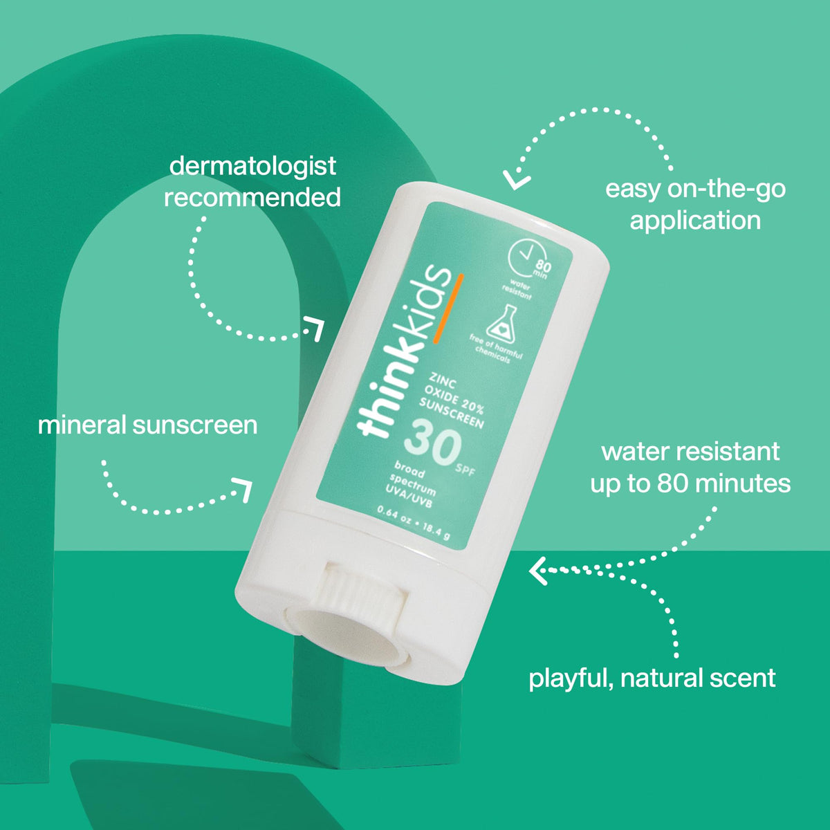 Thinksport kids stick texture close-up showing creamy zinc formula—gentle finish