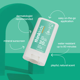 Thinksport kids stick texture close-up showing creamy zinc formula—gentle finish