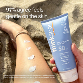 Thinksport cream texture swipe showing smooth spreadability and quick absorption