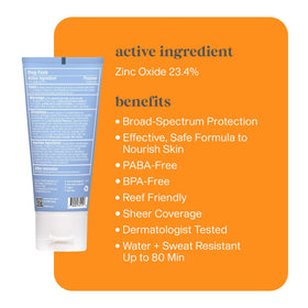 Thinksport tube dispensing clear zinc sunscreen demonstrating quick, mess-free application