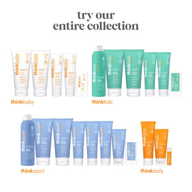 Thinksport sunscreen by pool demonstrating water-resistant protection during swim