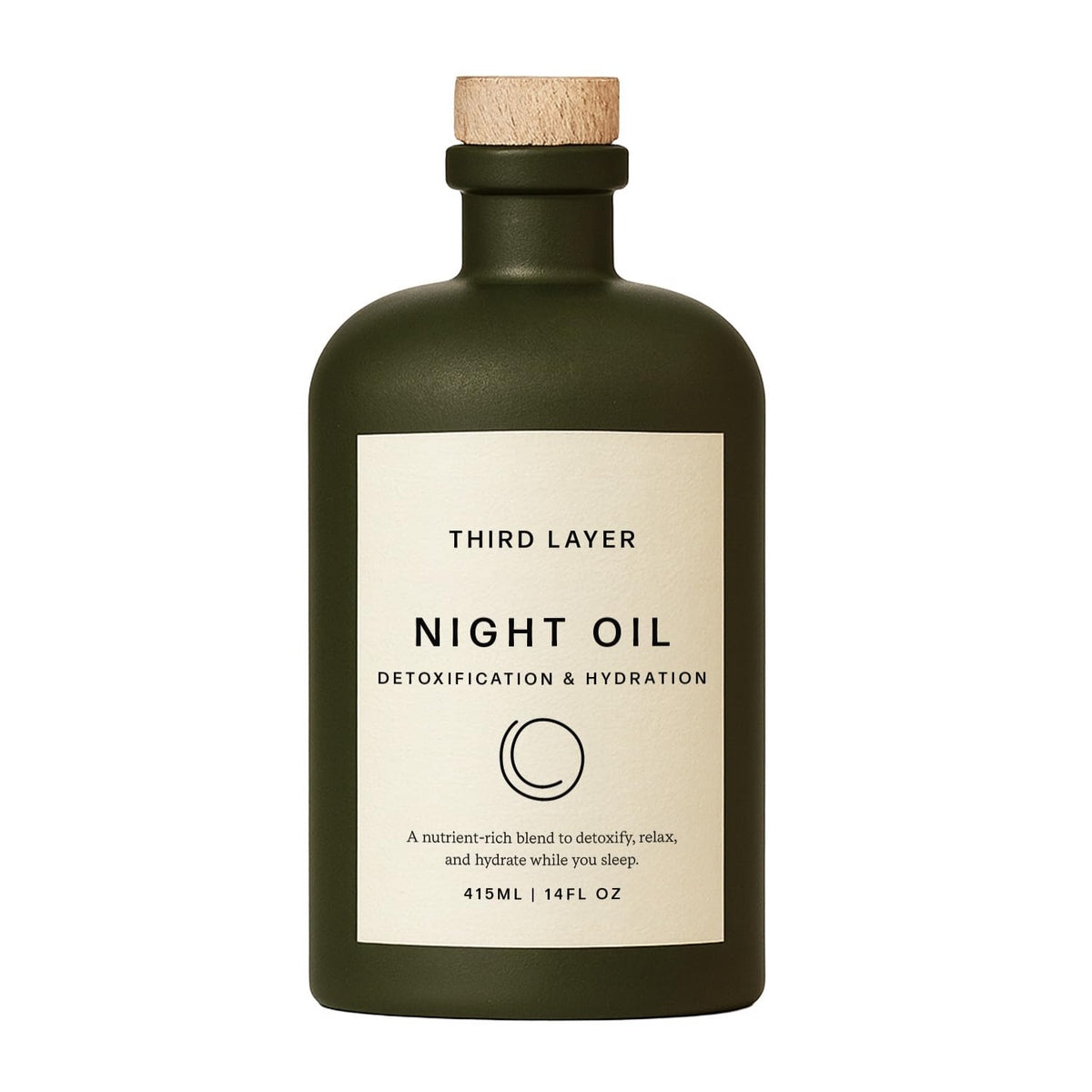 Third Layer front packaging showing label and glass bottle, communicates purity