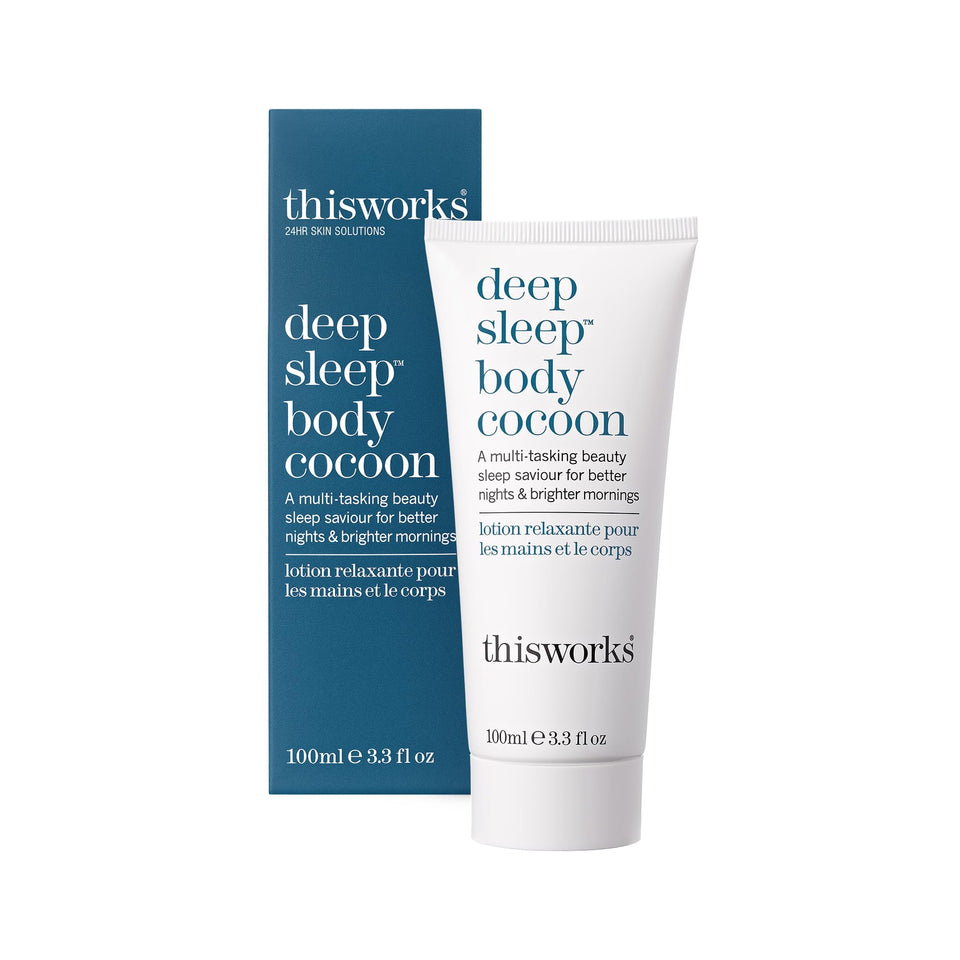 THISWORKS front tube showing Deep Sleep Body Cocoon for calming bedtime hydration