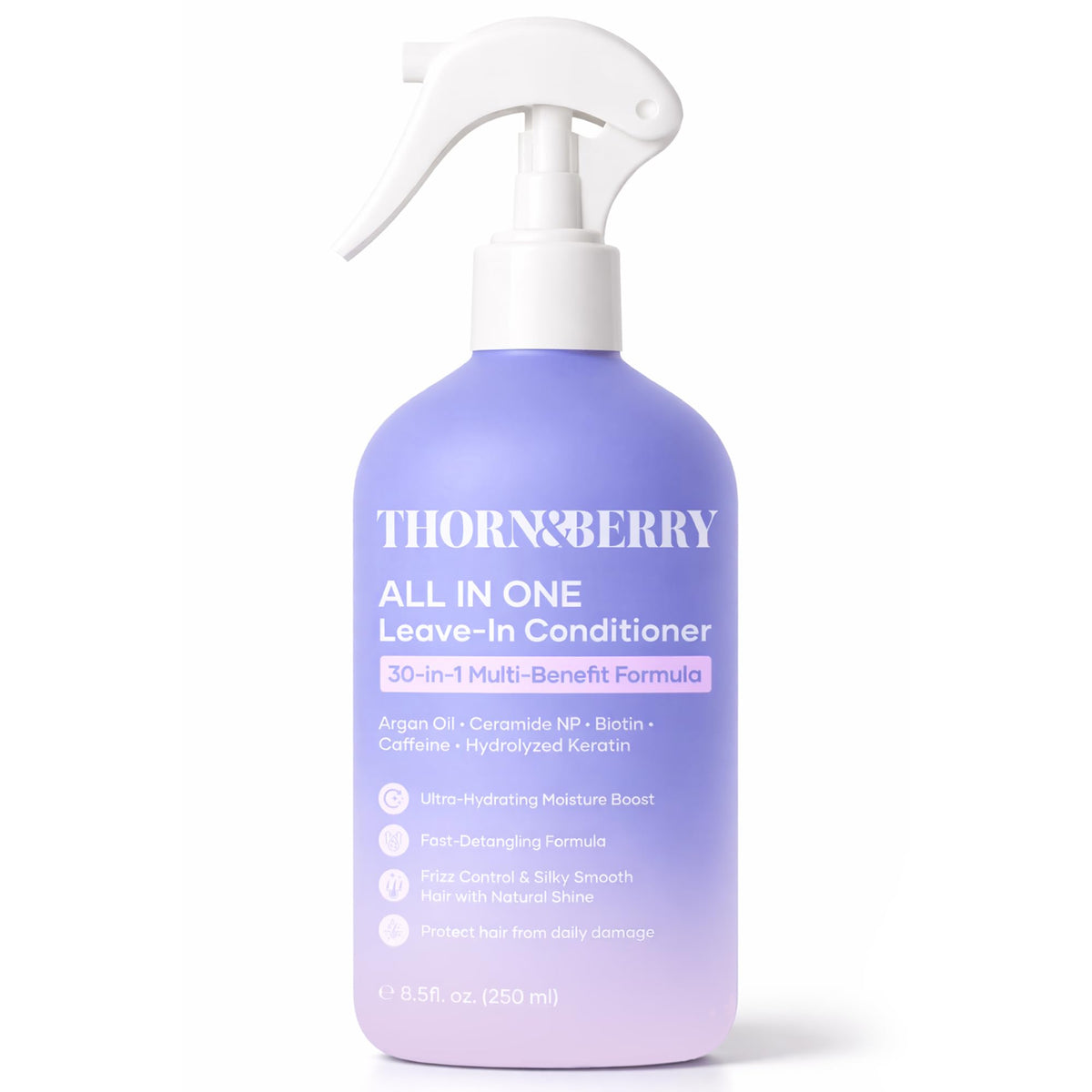 THORN & BERRY front label bottle showing product benefits and lightweight formula