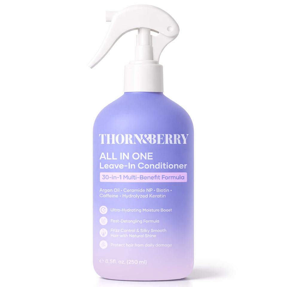 THORN & BERRY front label bottle showing product benefits and lightweight formula