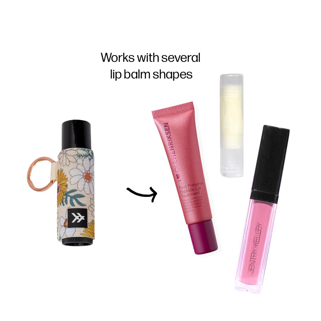 Thread Wallets Blossom beside chapstick to show scale and compact portability