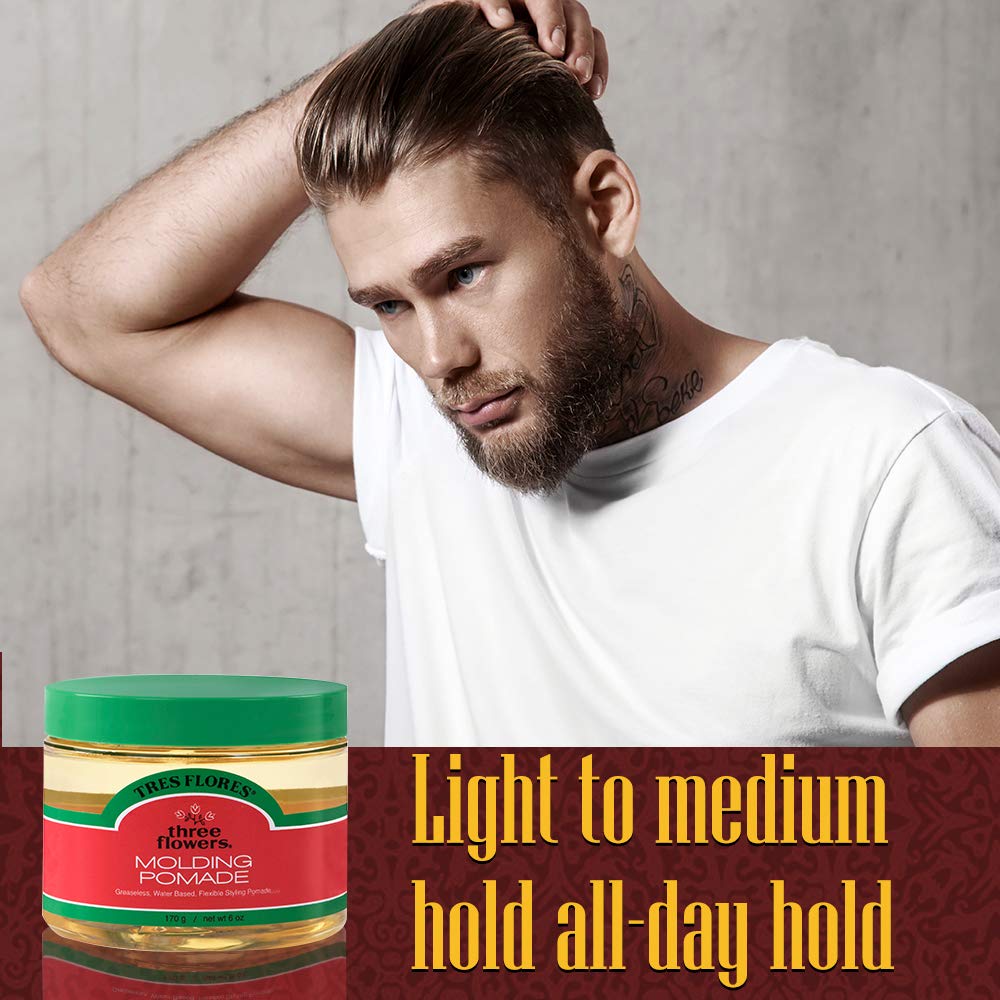 Three Flowers pomade on hands demonstrating easy application and control