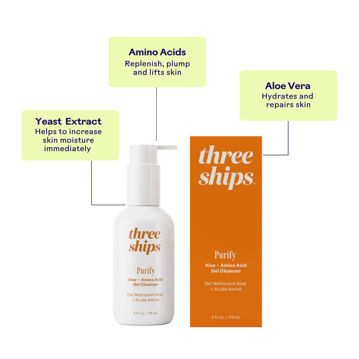 Three Ships gel on wet hand demonstrating easy lather and gentle cleanse