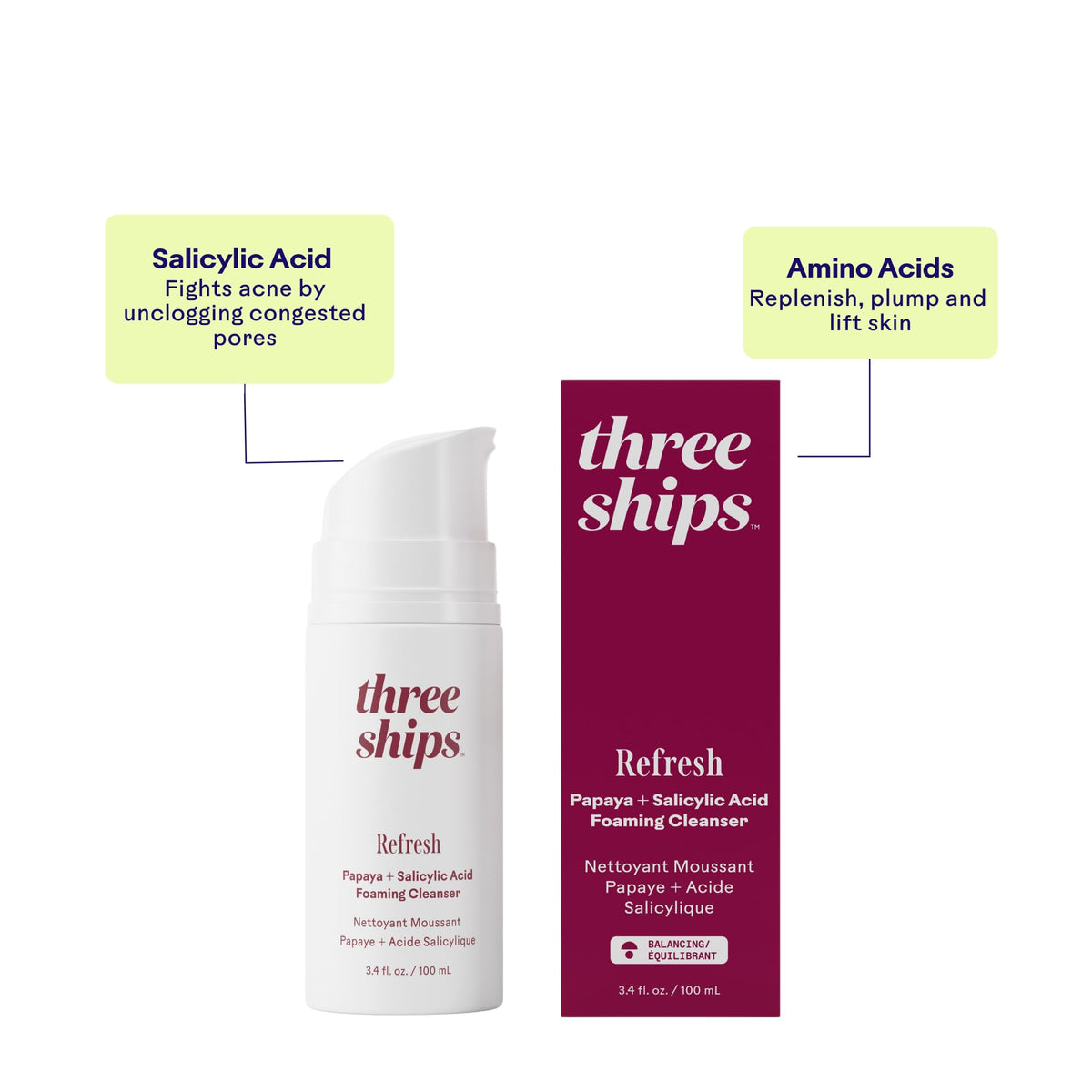Three Ships ingredient label emphasizing vegan and paraben-free