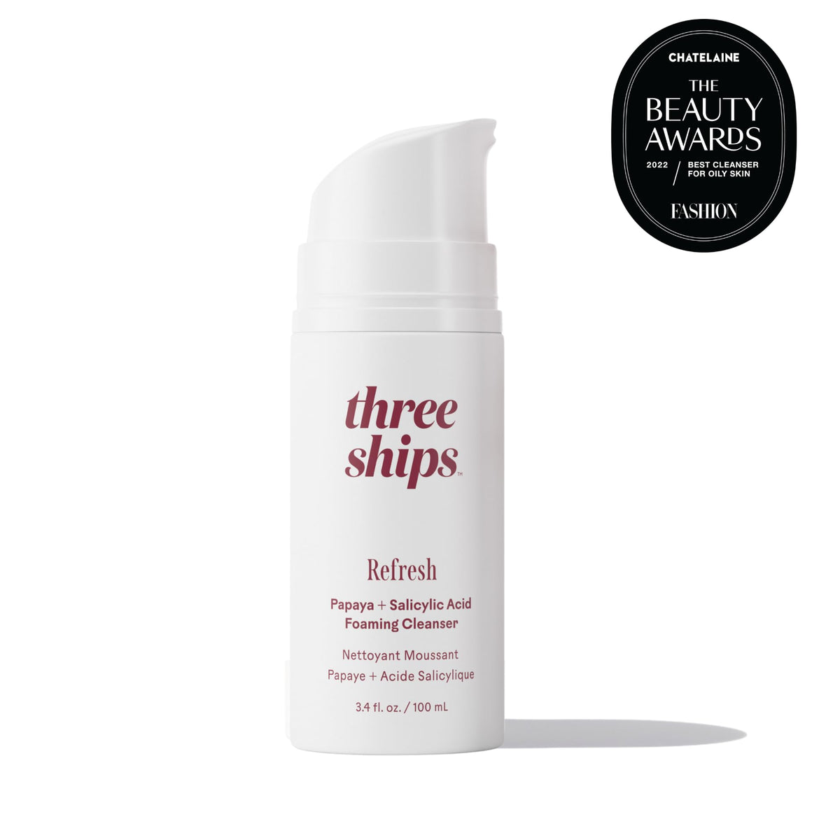 Three Ships pump dispensing foam texture for gentle pore-clearing