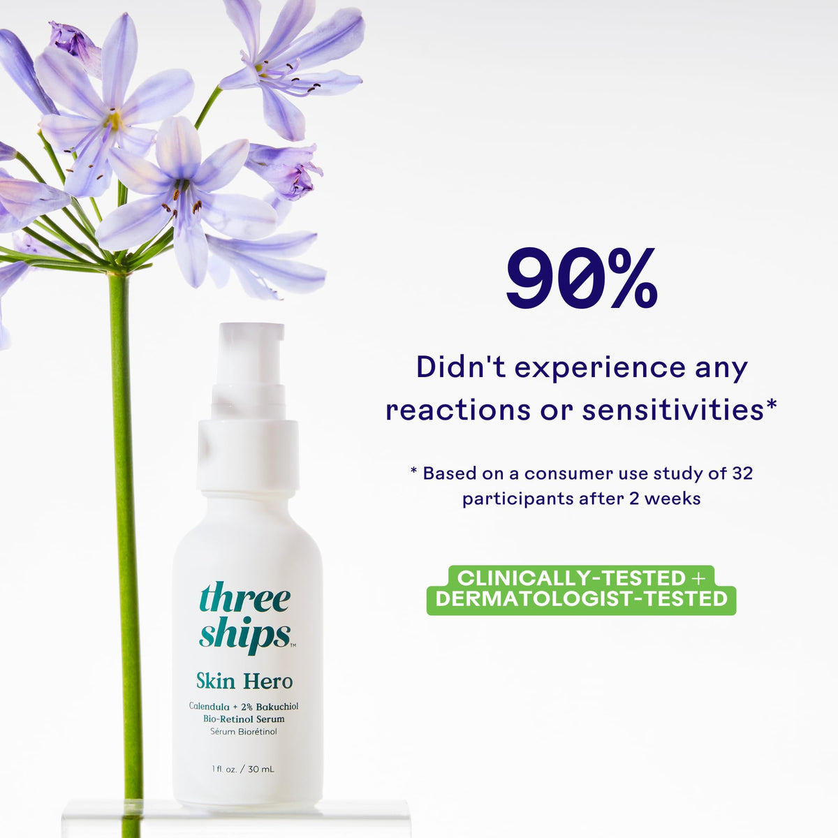 Three Ships serum being dispensed onto fingers showing easy application