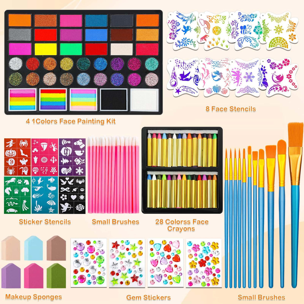 Thrilez palette close-up displaying vibrant 41 colors and glitter pans for bold face art