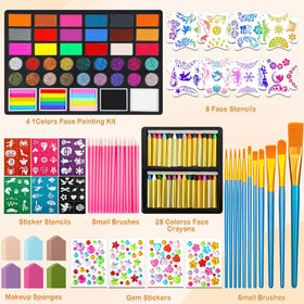 Thrilez palette close-up displaying vibrant 41 colors and glitter pans for bold face art