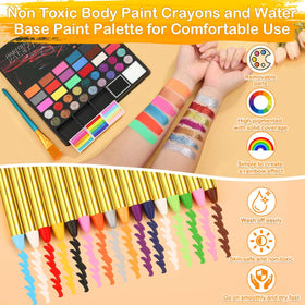 Thrilez brushes, crayons, sponges, stencils and gem stickers arranged to show versatile tools