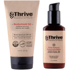 Thrive Natural Care face sunscreen packaging showing product benefits and matte finish