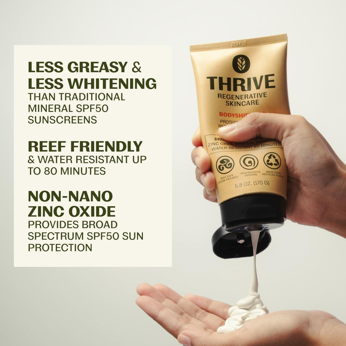 Thrive Natural Care texture close-up displaying smooth, low white-cast finish