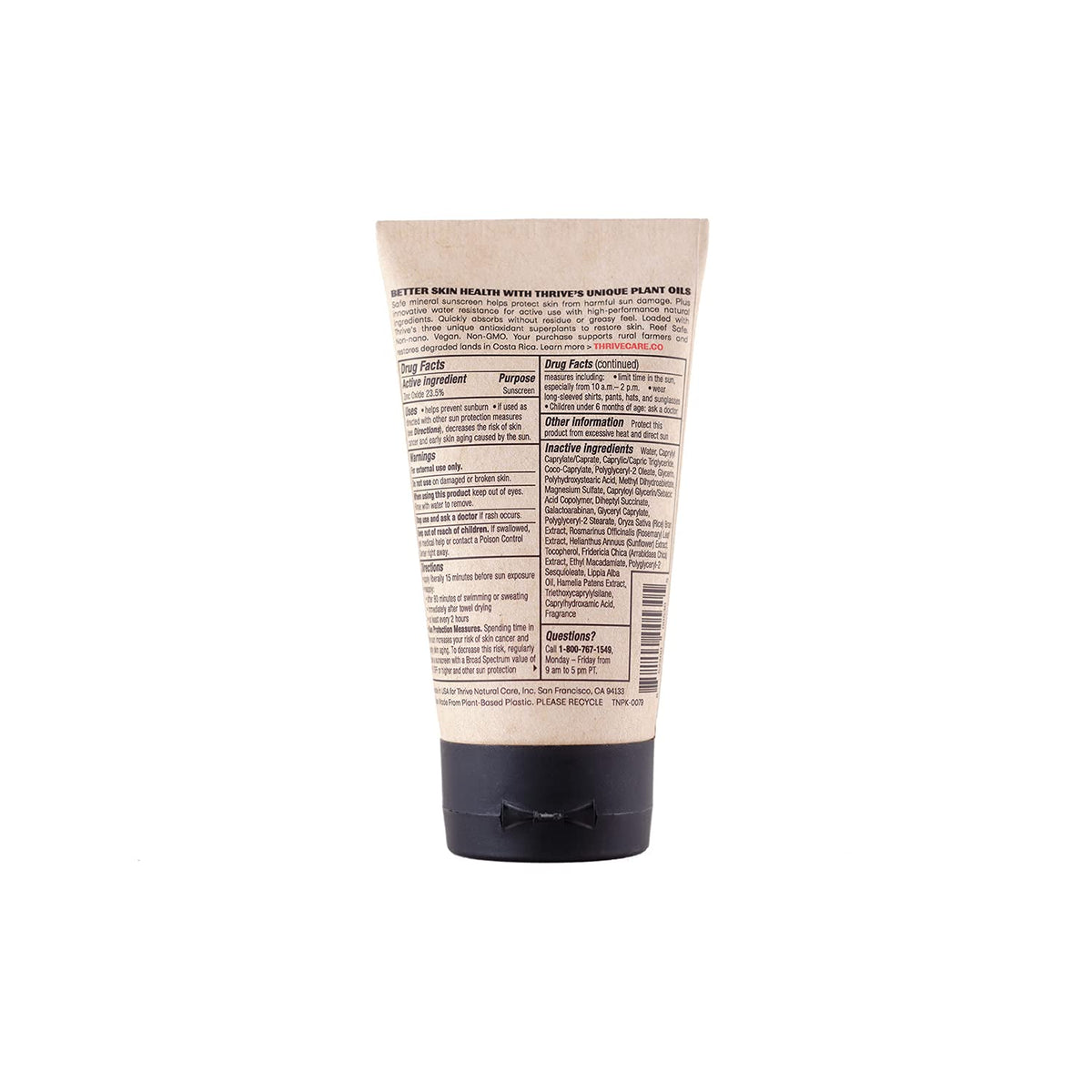 Thrive Natural Care tube in hand for scale showing generous 5.8 oz size