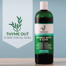 Thyme Out lifestyle shot of a relaxing tub soak conveying aromatherapy comfort