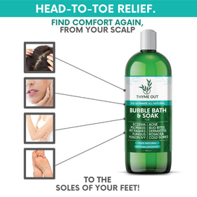 Thyme Out colloidal oatmeal and botanicals staged to show soothing constituents