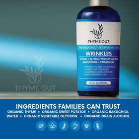 Thyme Out bottle on bathroom counter in natural light conveying daily routine benefit