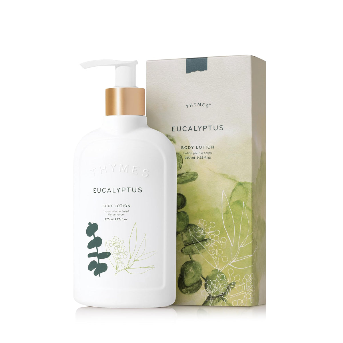 Thymes eucalyptus front bottle showing clean packaging and invigorating scent benefit
