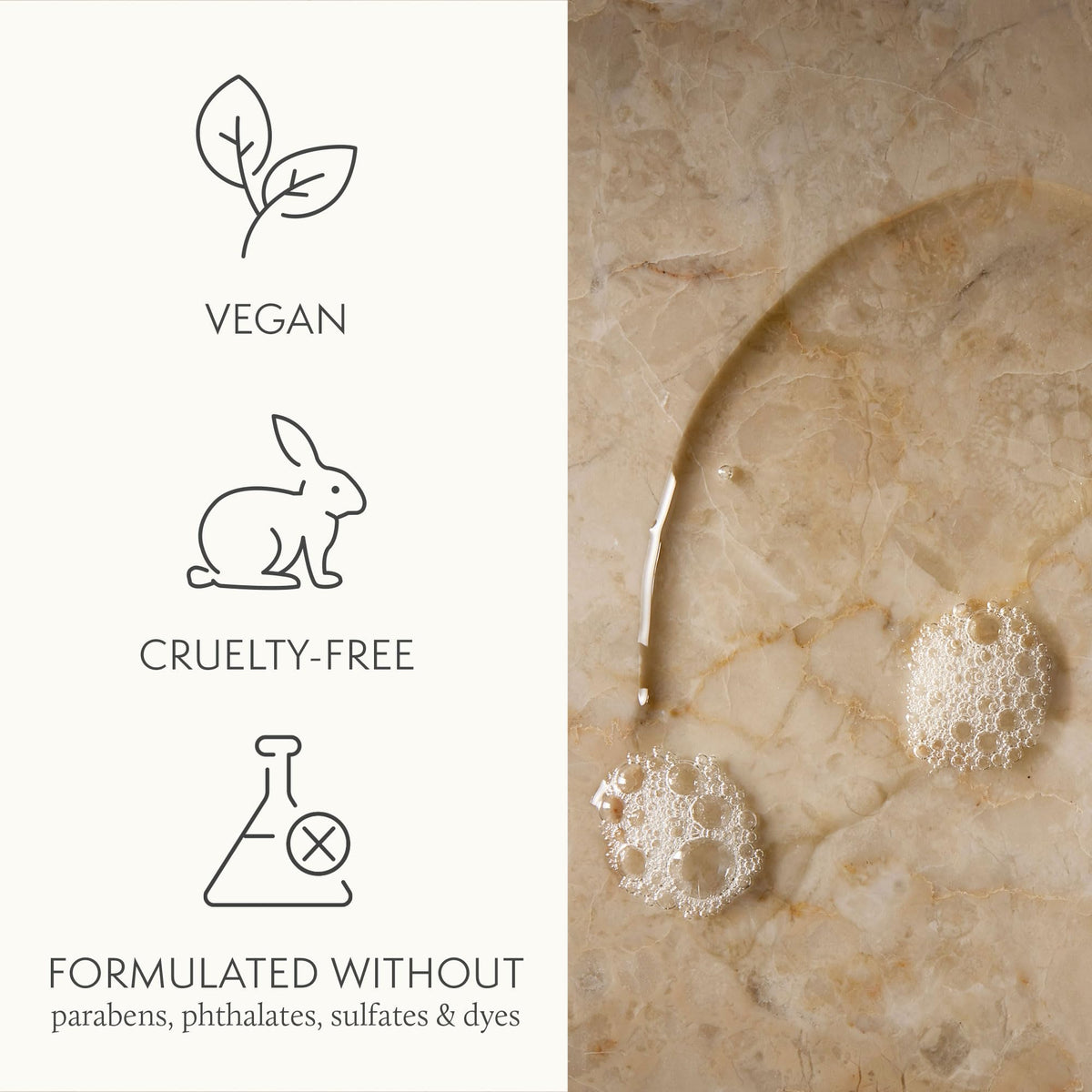 Thymes glass bottle detail emphasizing upscale, refillable design