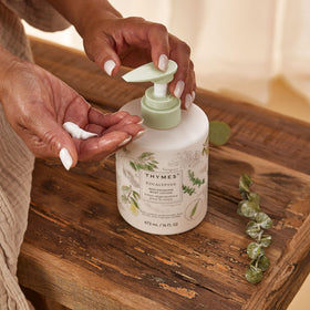 Thymes eucalyptus paired with matching body wash to create coordinated scent routine