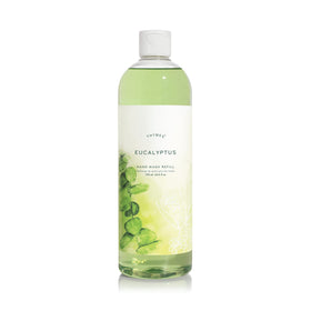 Thymes refill front packaging showing eucalyptus scent and 24.5 fl oz size for easy refill benefit