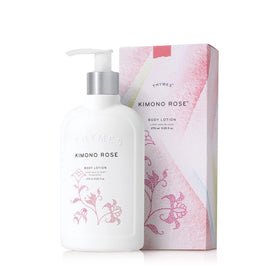 Thymes Kimono Rose front bottle showing elegant packaging and travel-friendly size