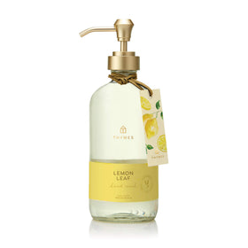 Thymes bottle front packaging showing lemon leaf scent and clean design benefit