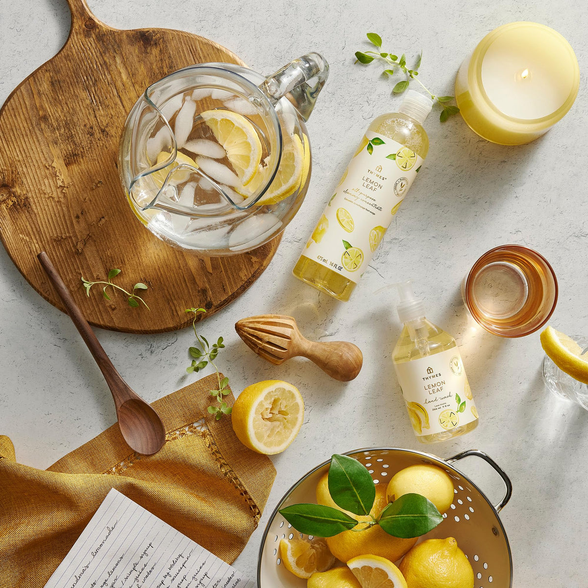 Thymes lemon leaf ingredient visuals with citrus and leaves displaying natural notes benefit